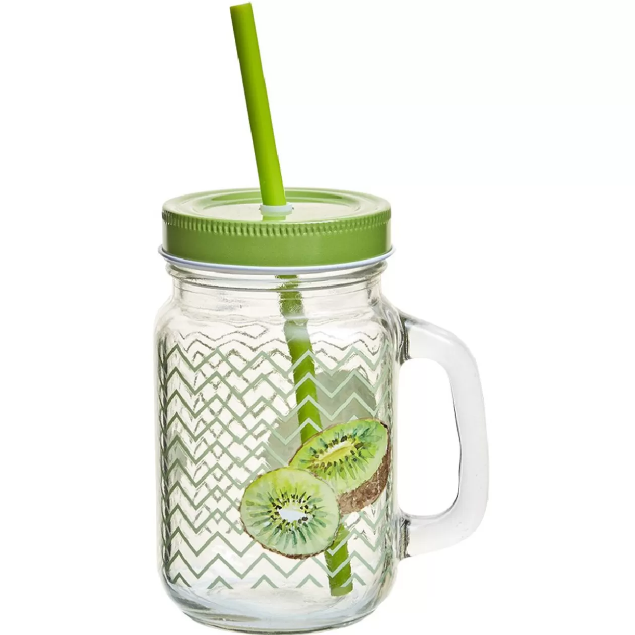 Bocal à anse avec paille décor kiwi>Gifi Flash Sale