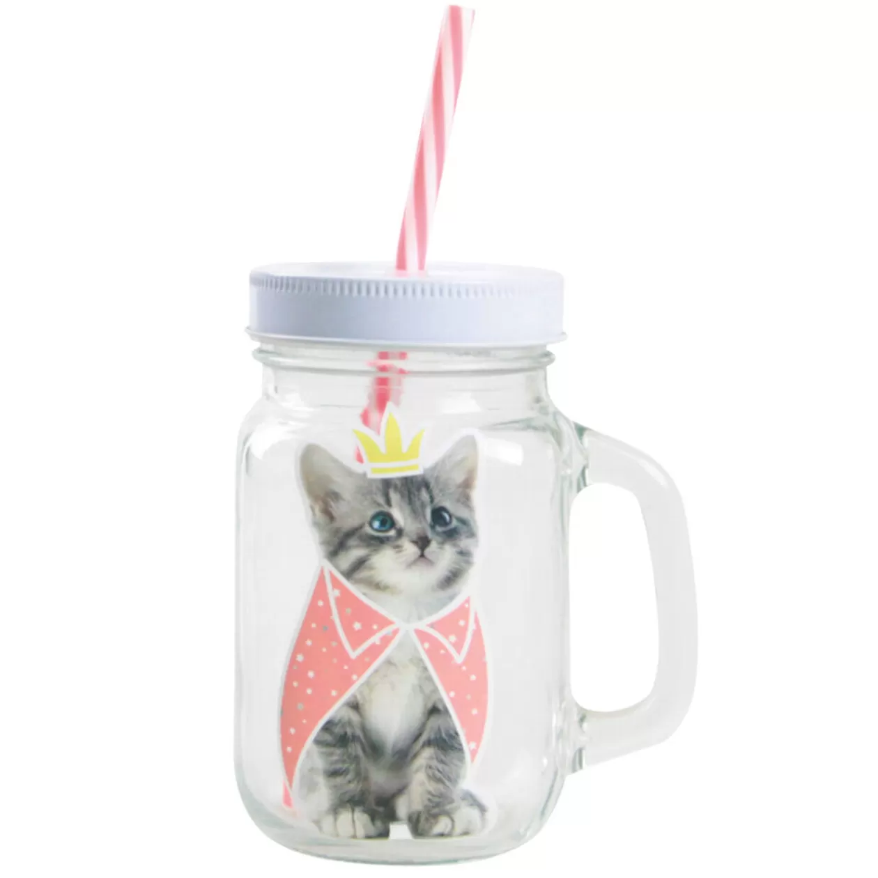Bocal à paille avec anse et couvercle motif chat rose et blanc>Gifi Flash Sale