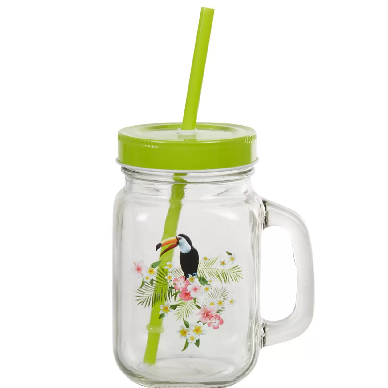 Gifi Bocal à paille et couvercle style tropical avec support x4< Vaisselle Et Accessoires De Table