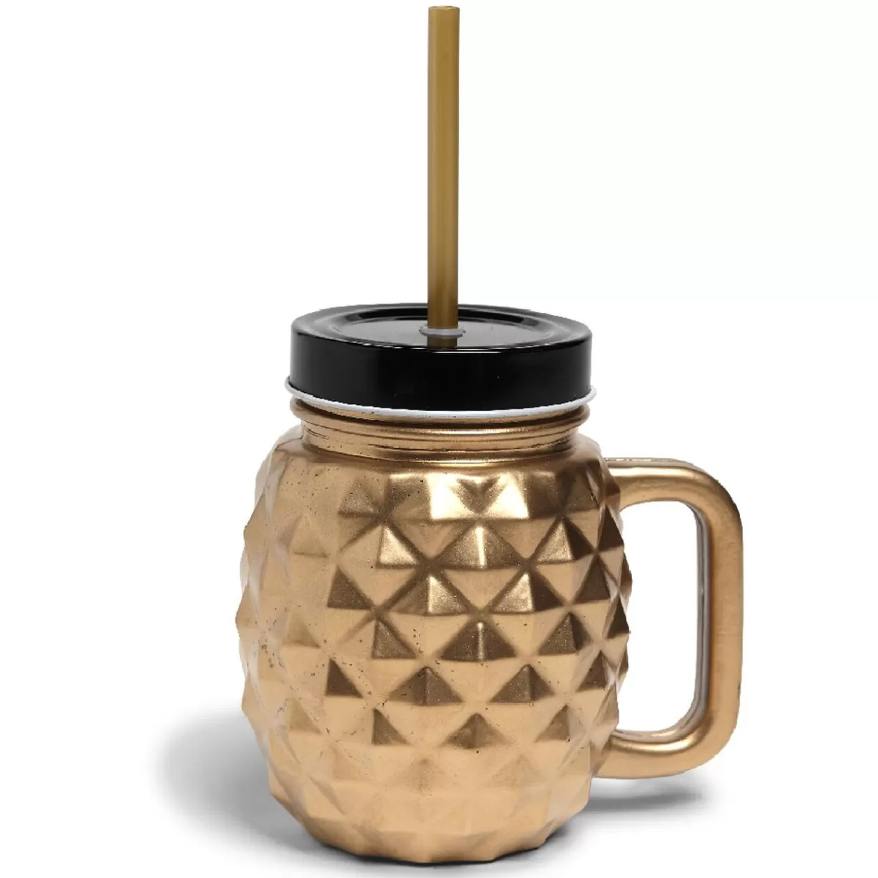 Bocal ananas doré avec paille et couvercle>Gifi Store