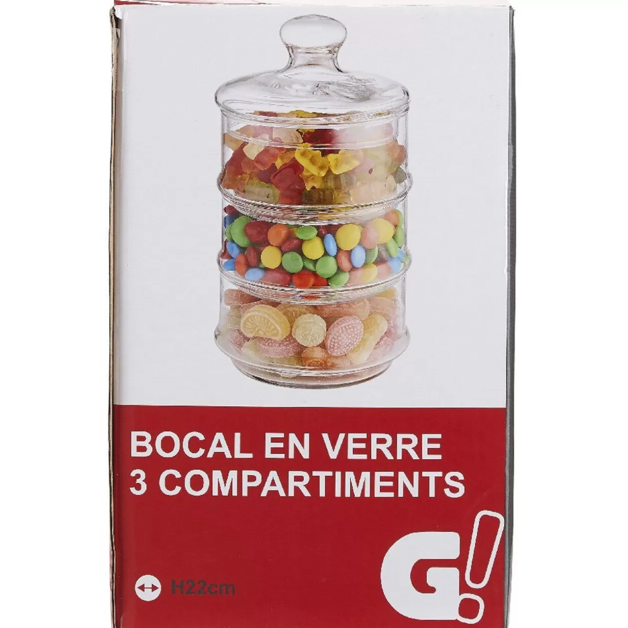 Gifi Bocal bonbonnière 3 compartiments en verre transparent< Conservation Alimentaire