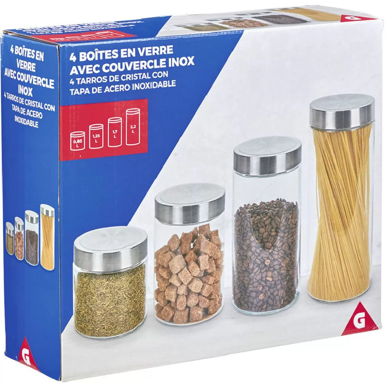 Gifi Bocal en verre avec couvercle inox - Lot de 4< Conservation Alimentaire