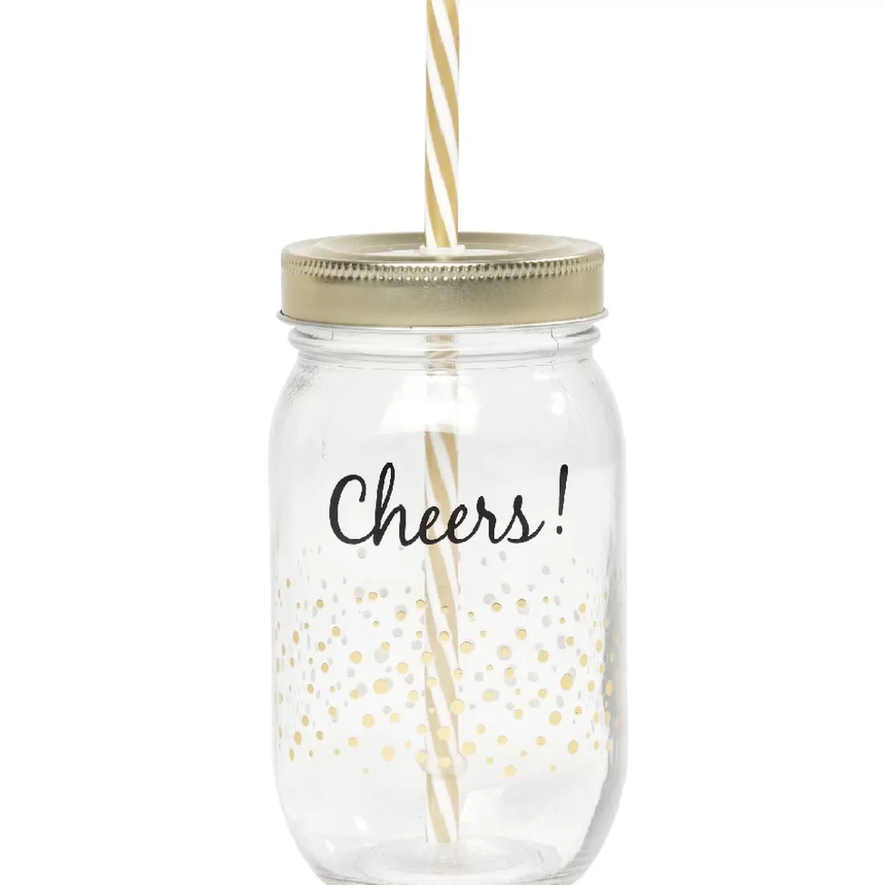 Bocal paille pois doré couvercle doré "Cheers">Gifi New