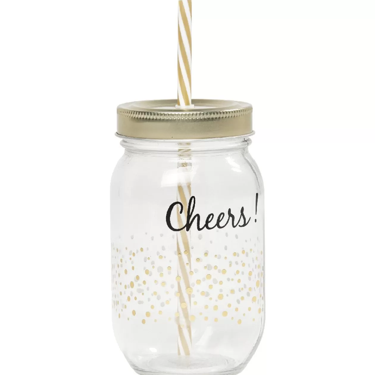 Bocal paille pois doré couvercle doré "Cheers">Gifi New