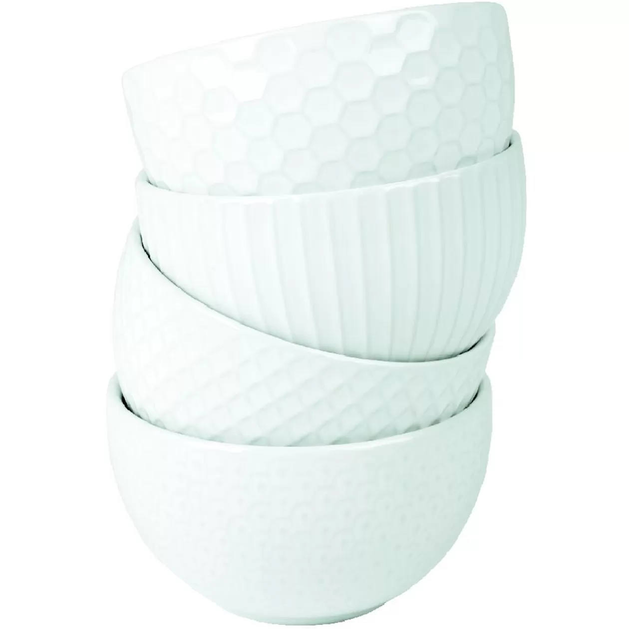 Bol grès embossé blanc crème x4>Gifi Outlet