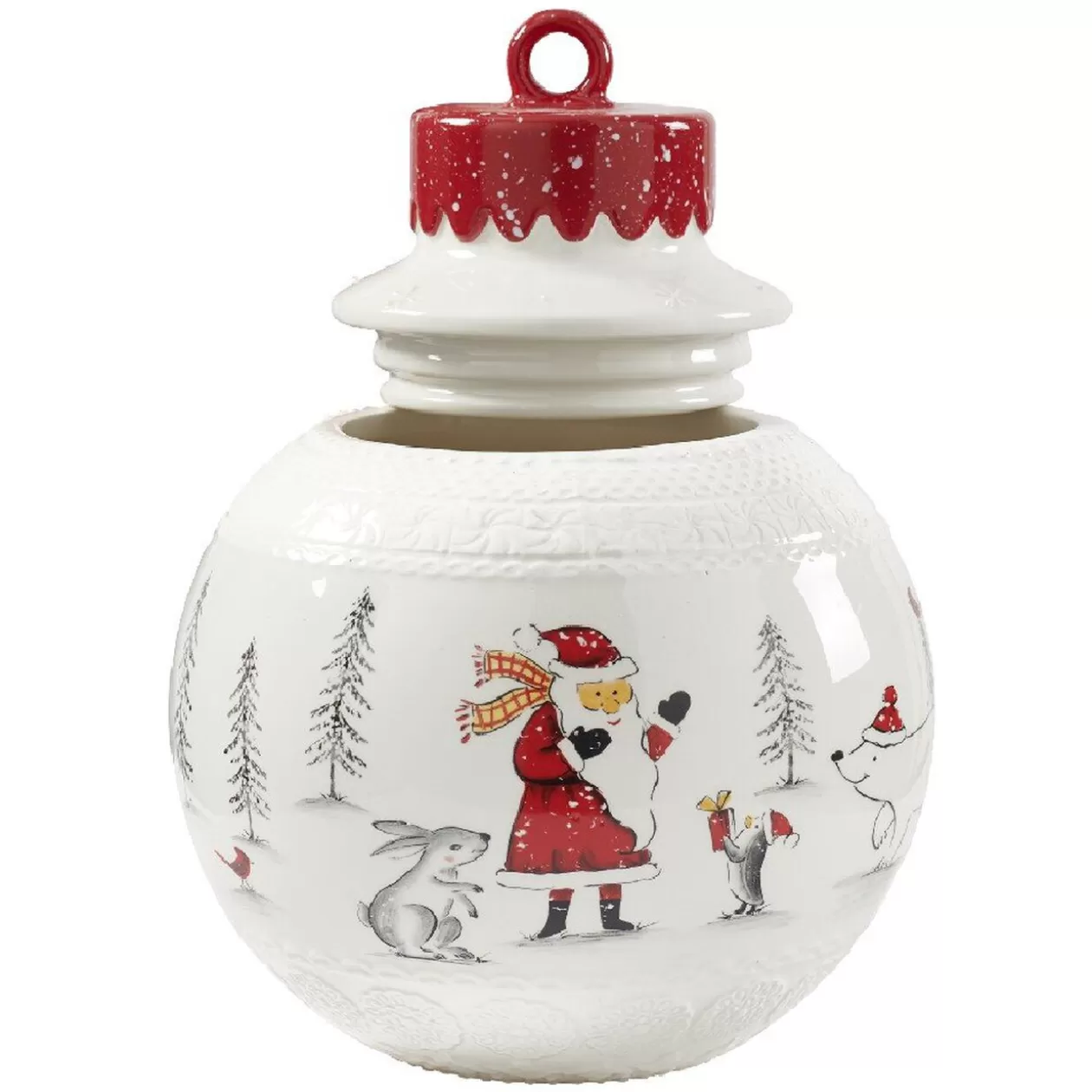 Bonbonnière forme boule de Noël blanche et rouge>Gifi New