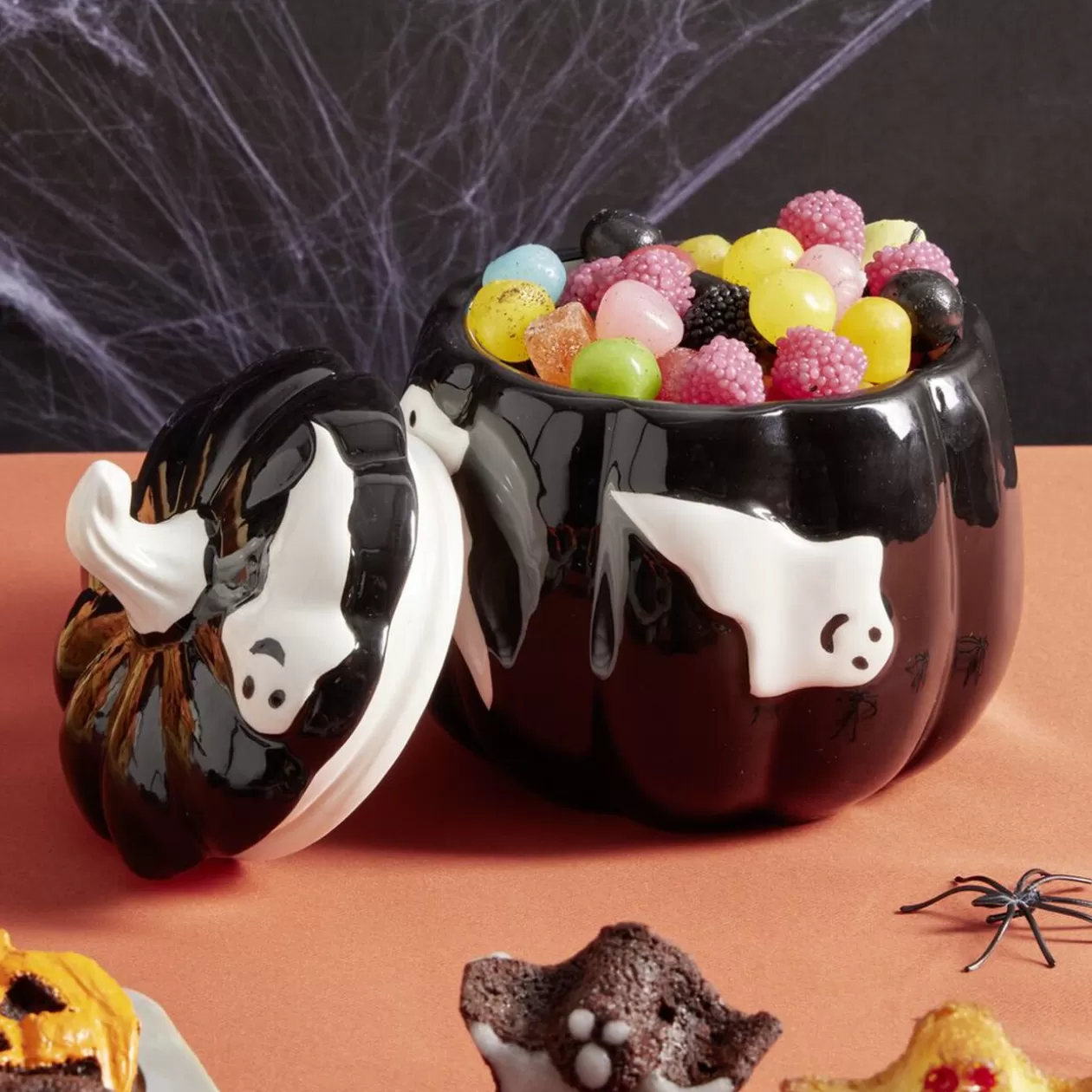 Gifi Bonbonnière Halloween 1L citrouille noire fantômes blancs Ø13,5xH15,8cm< Conservation Alimentaire