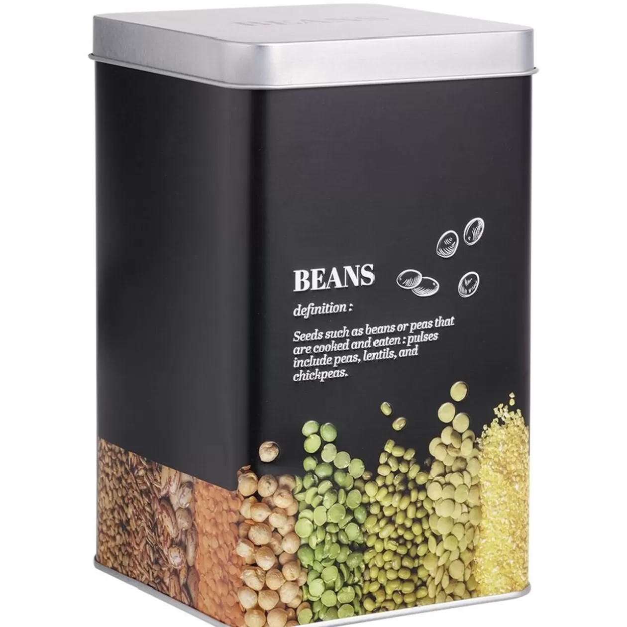 Gifi Boîte à légumes secs en métal noir design beans - 10,7x10,7xH.17,5cm< Conservation Alimentaire