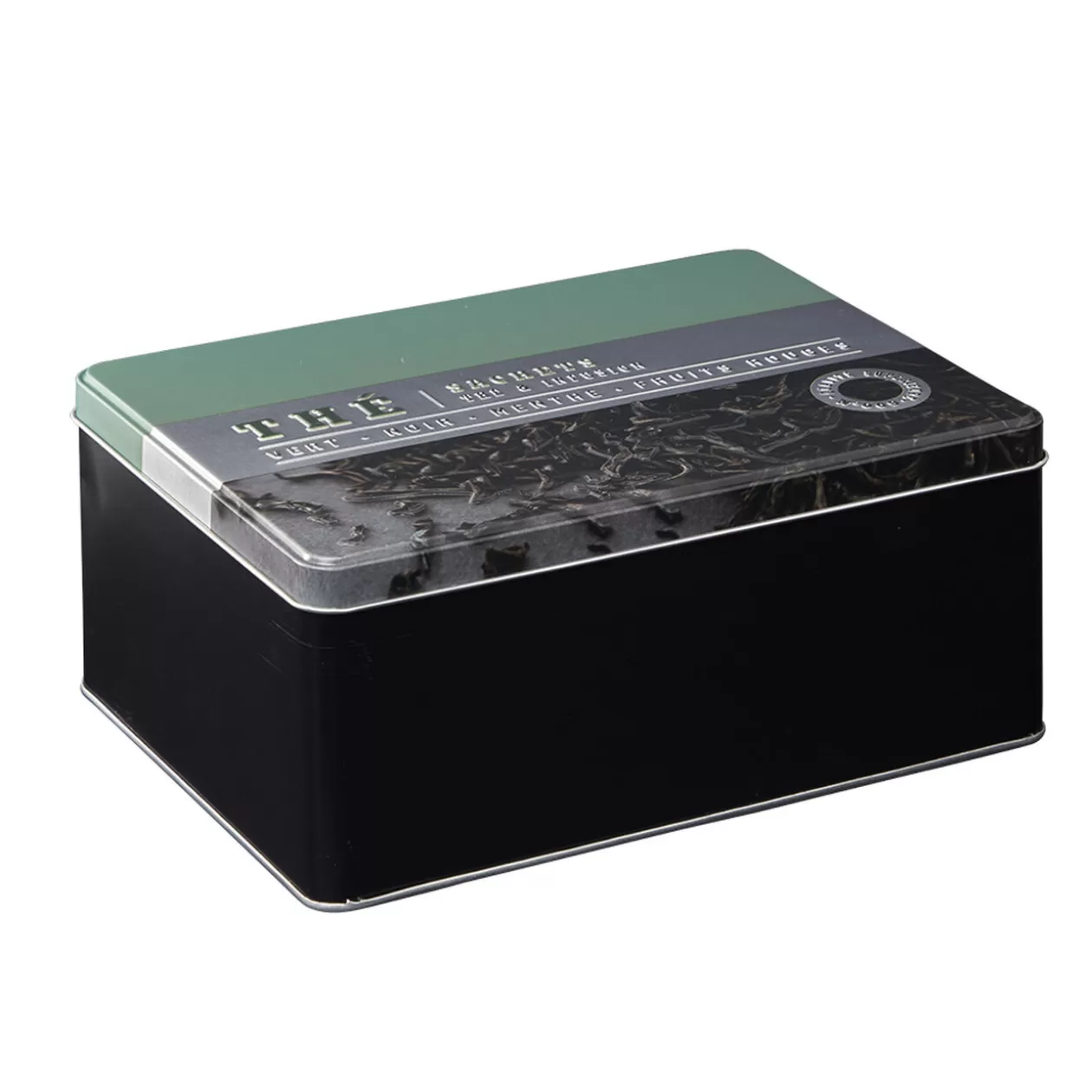 Gifi Boîte à thé rectangulaire en métal décorée verte< Conservation Alimentaire