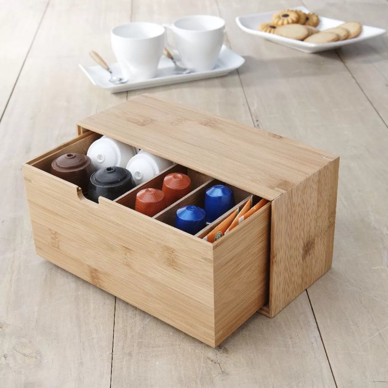 Gifi Boîte tiroir à dosettes bambou naturel< Conservation Alimentaire