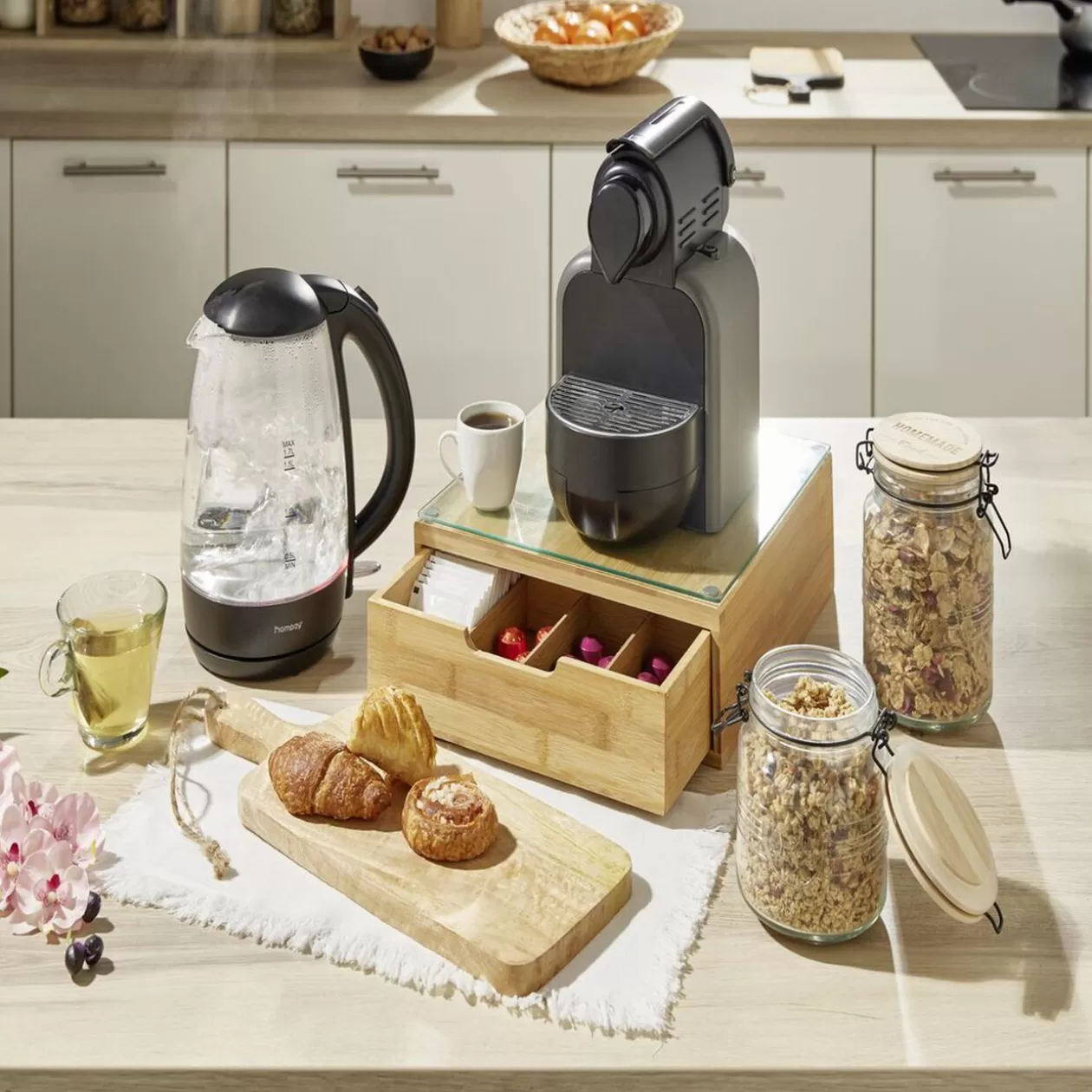 Gifi Boîte tiroir à dosettes en bambou et verre< Rangement De Cuisine