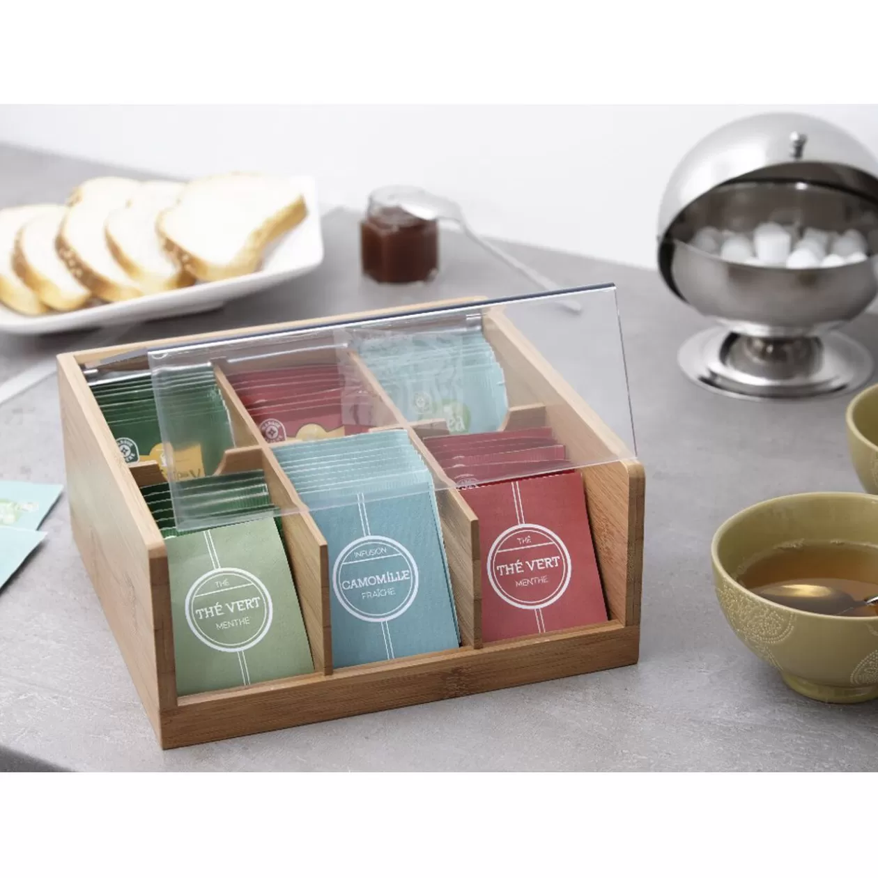 Gifi Boîtes à thé en bambou avec couvercle transparent< Conservation Alimentaire