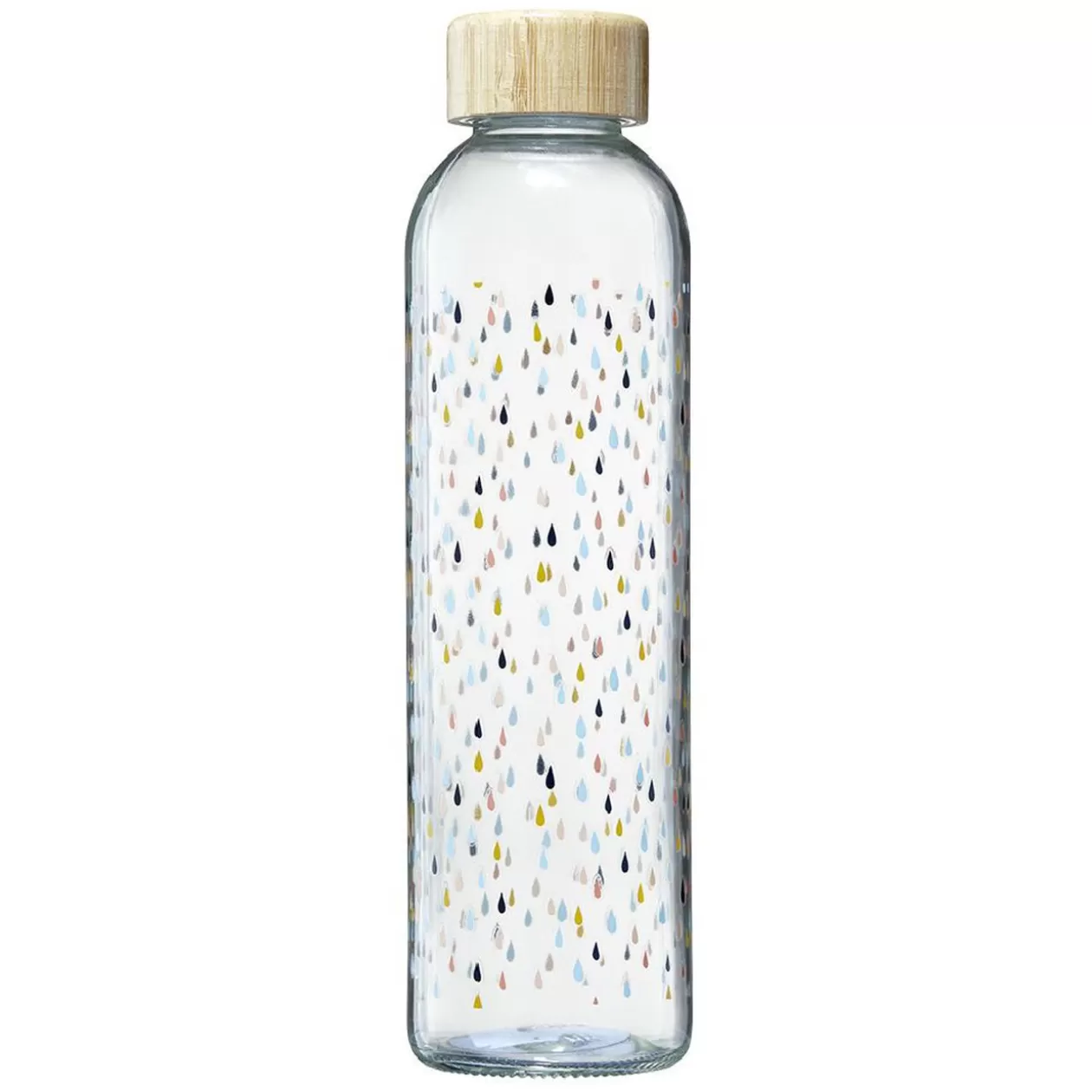 Bouteille en verre motif gouttes avec bouchon en bambou 730 ml>Gifi Fashion
