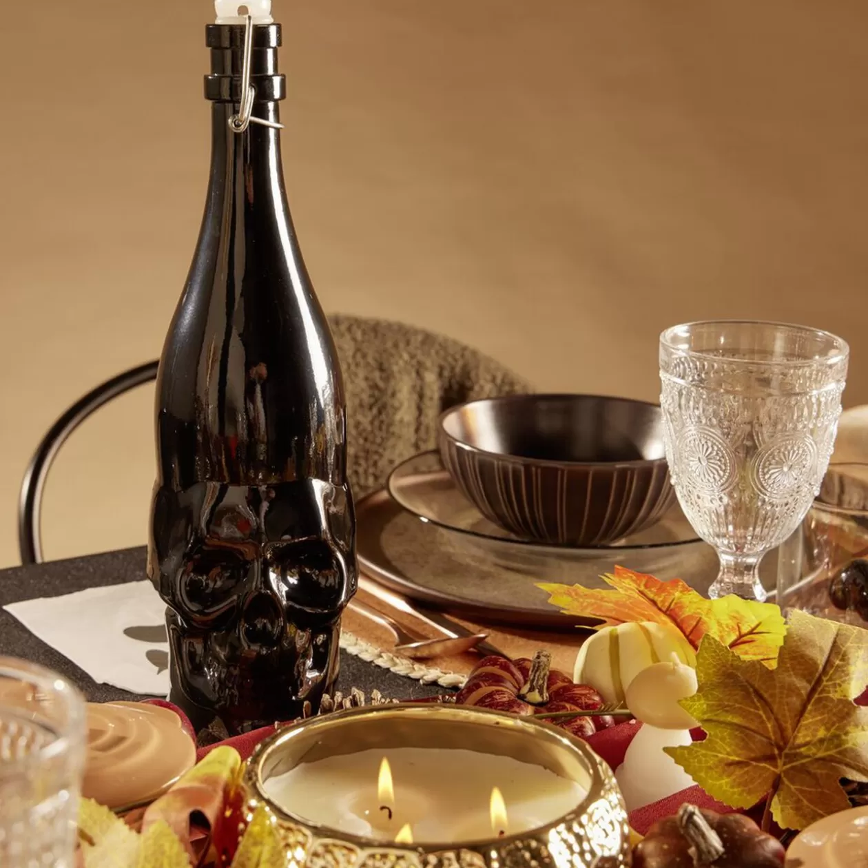 Bouteille Halloween 1L en verre forme tête de mort noire>Gifi Clearance