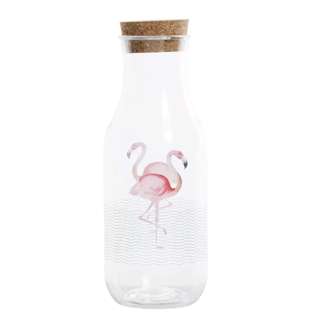 Bouteille transparente motif flamant rose avec bouchon liège>Gifi Outlet