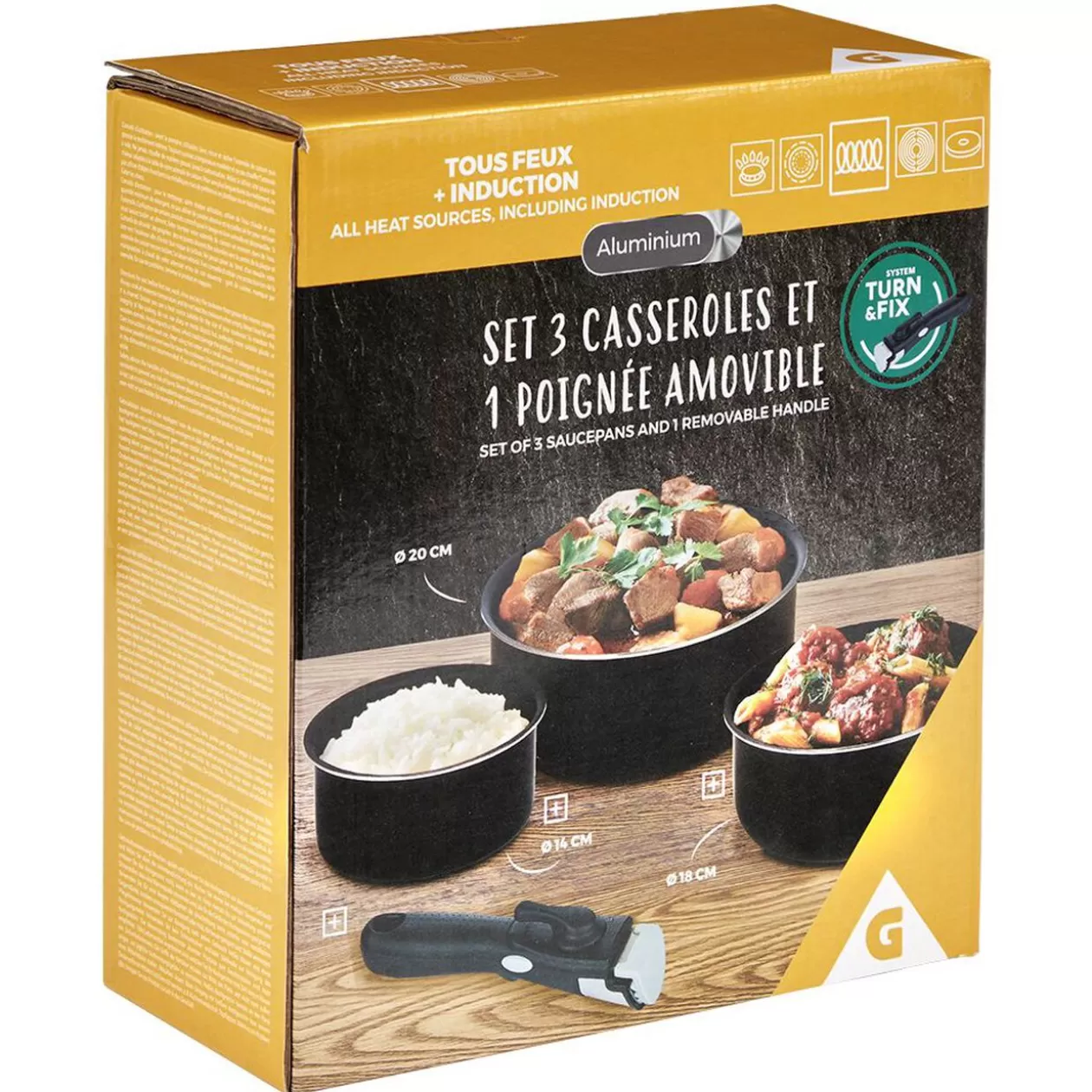 Gifi Casserole aluminium noir x3 avec poignée amovible x1< Cuisson