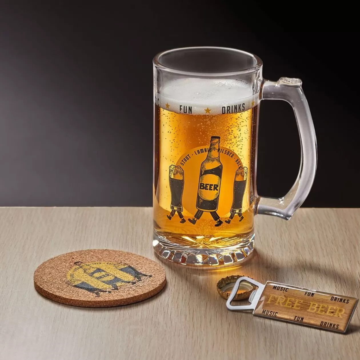Coffret bière 3 pièces verre décapsuleur et sous-verre - 2 modèles>Gifi Sale