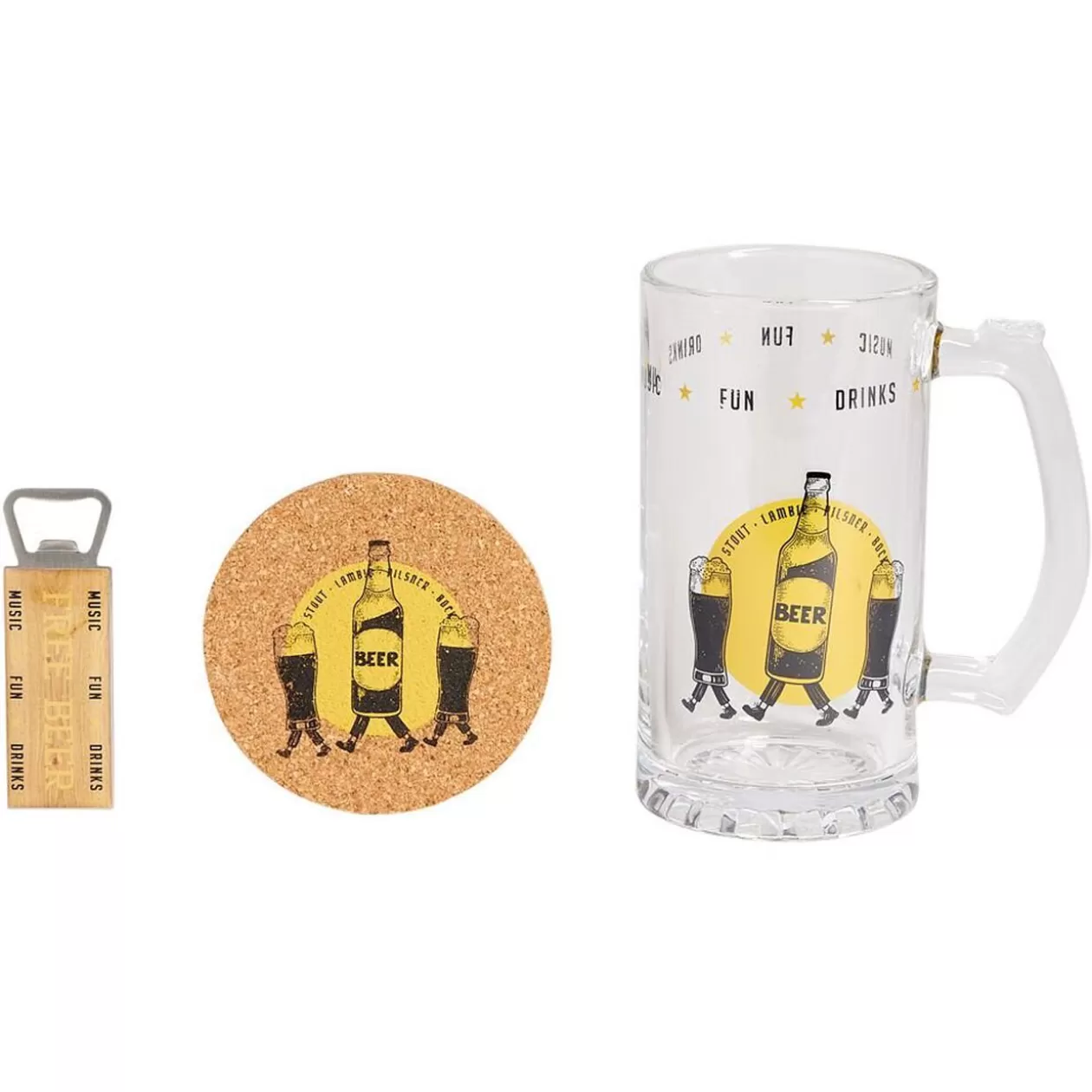 Coffret bière 3 pièces verre décapsuleur et sous-verre - 2 modèles>Gifi Sale