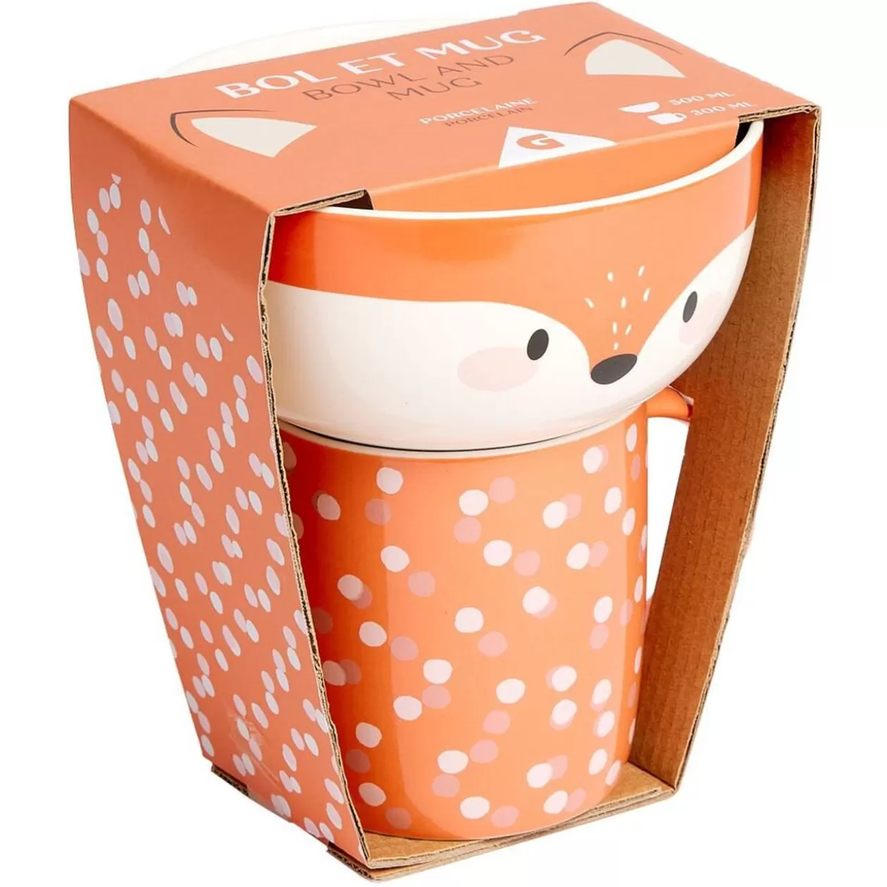 Coffret bol et mug en porcelaine renard orange>Gifi Flash Sale