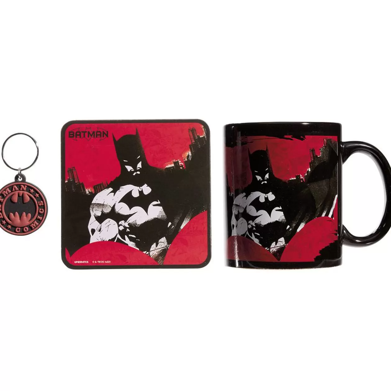 Coffret cadeau Batman Comics mug sous-verre porte-clé rouge noir 3pcs>Gifi Shop