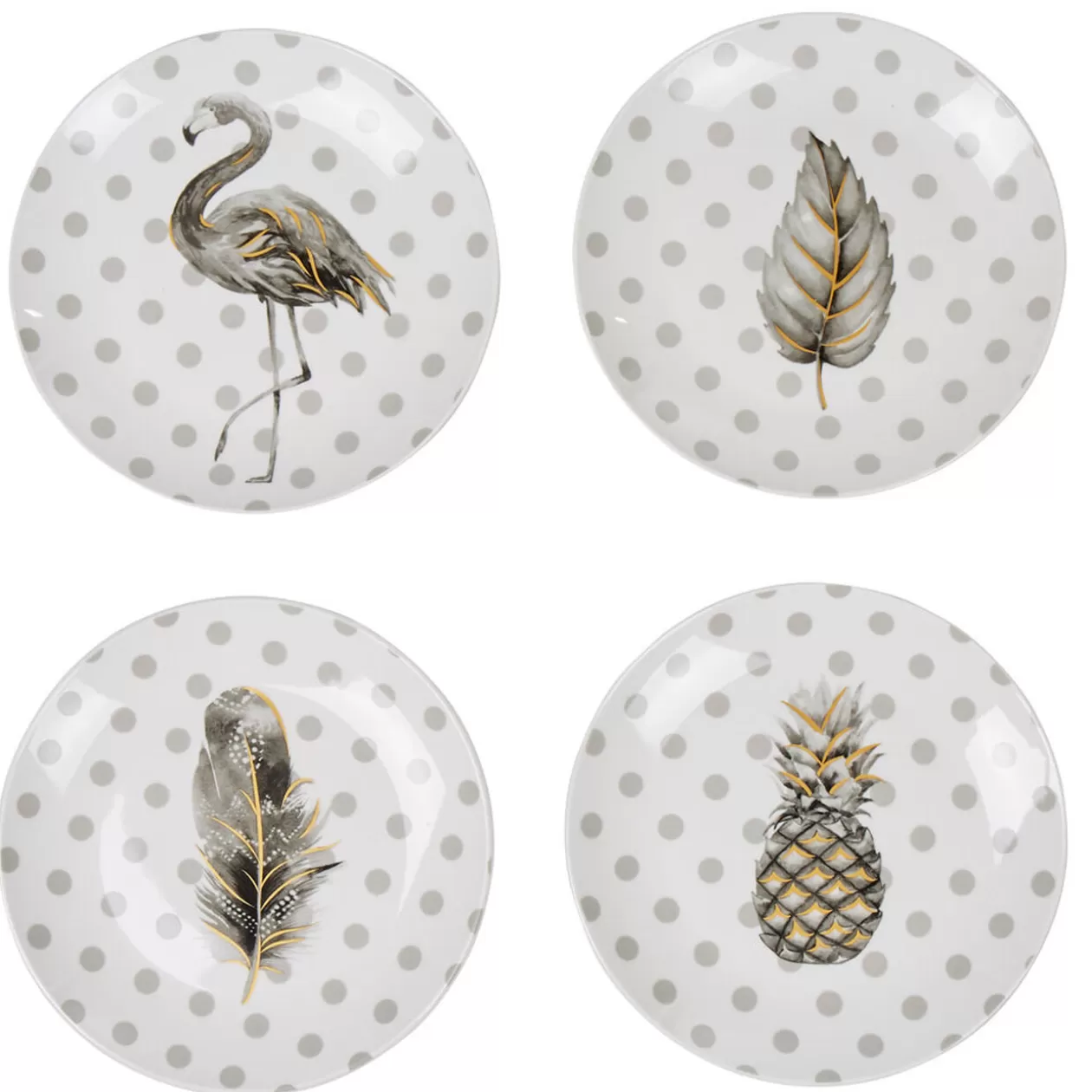 Coffret de 4 assiettes à dessert à pois et motifs>Gifi Hot
