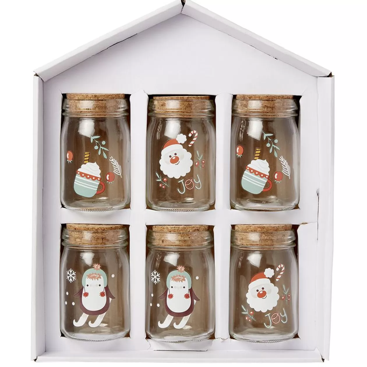 Gifi Coffret mini bocal en verre motif Noël couvercle liège x6< Conservation Alimentaire