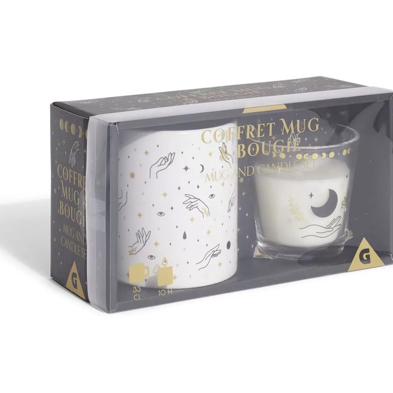 Coffret mug 33cl et bougie motif main blanc et noir>Gifi Best Sale