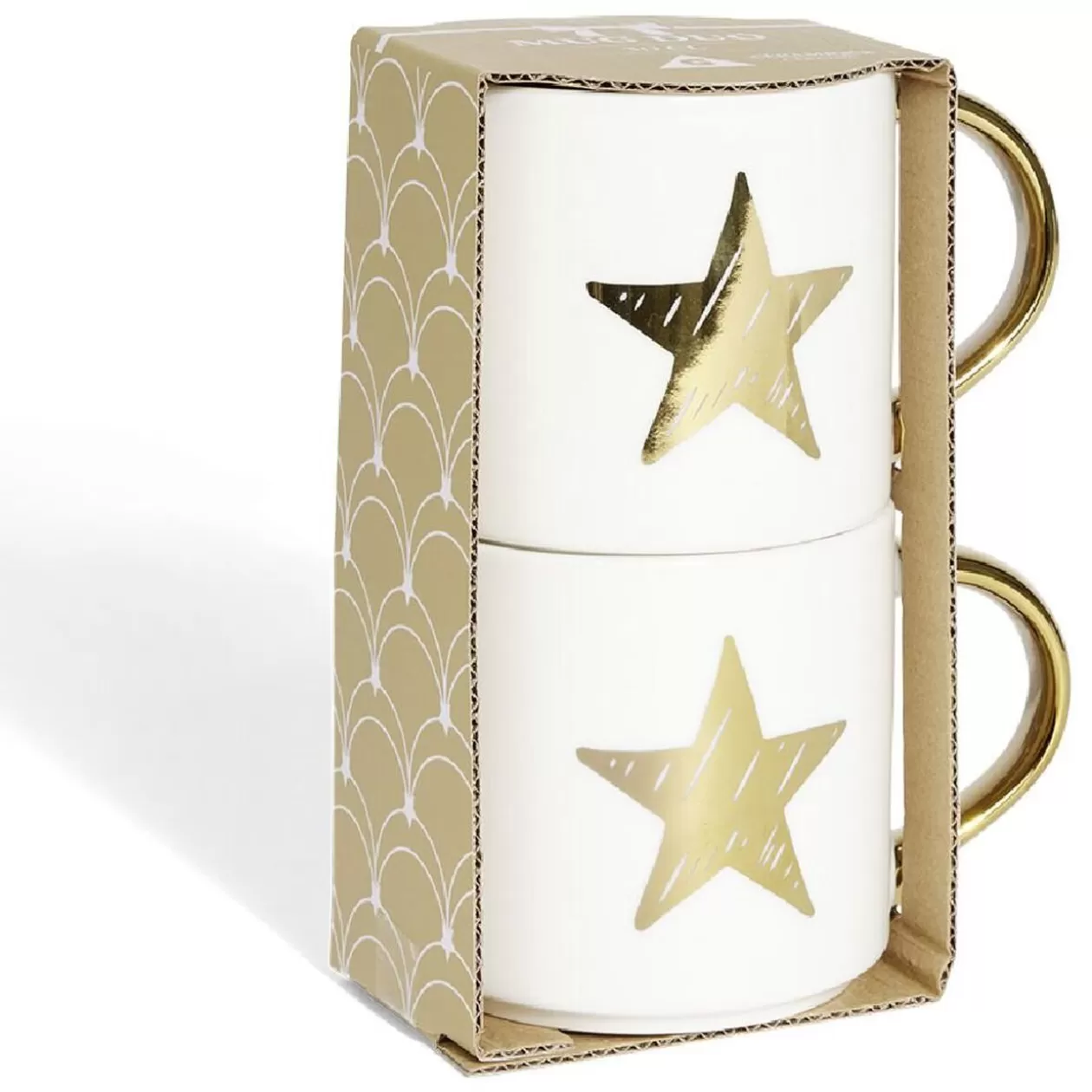Coffret mug duo empilable étoile céramique blanc et doré 30cl>Gifi Hot