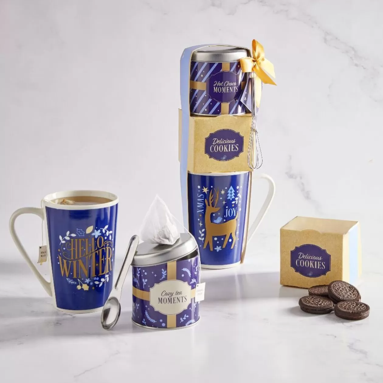 Coffret mug et accessoires bleu et blanc 12x29x8cm>Gifi Shop