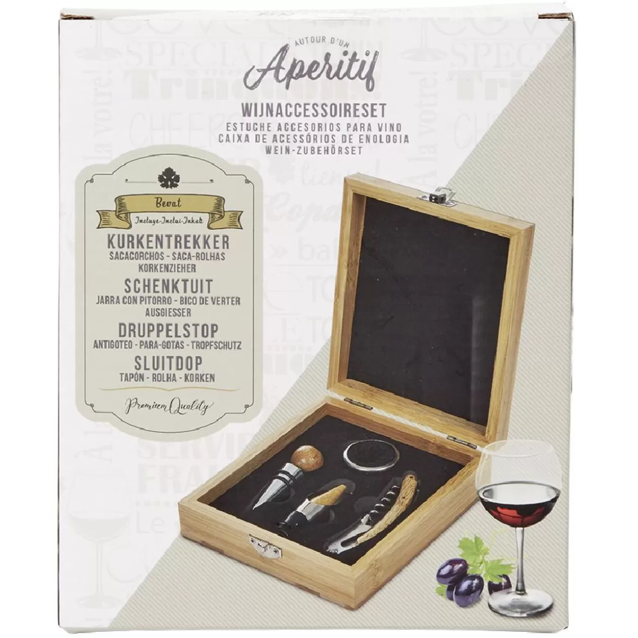 Coffret sommelier accessoires pour le vin en bambou 4 pièces>Gifi Fashion