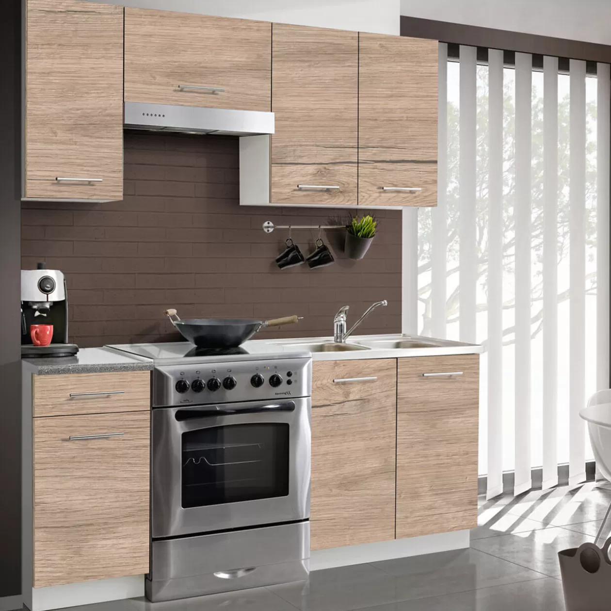 Gifi Cuisine 5 éléments finition chêne Sonoma L. 1,80 m< Rangement De Cuisine