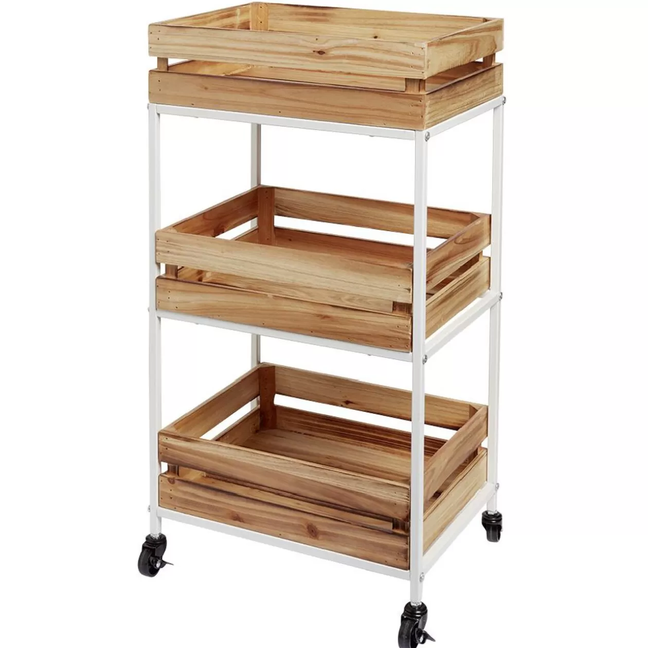 Gifi Desserte à roulette en bois design cagette naturel 3 niveaux< Rangement De Cuisine