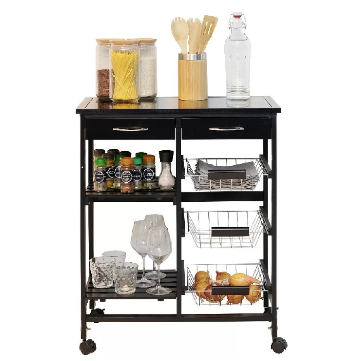 Gifi Desserte bistrot sur roulettes étagère panier tiroir bois métal noir< Rangement De Cuisine