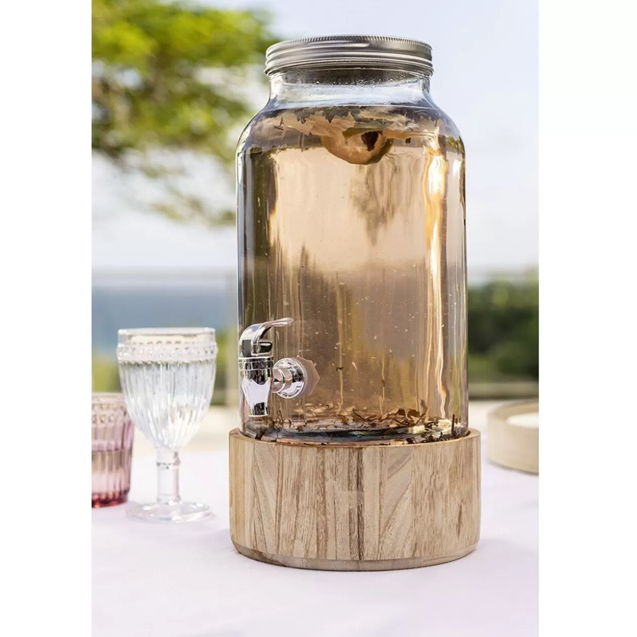 Gifi Distributeur de boisson en verre et socle en bois< Vaisselle Et Accessoires De Table