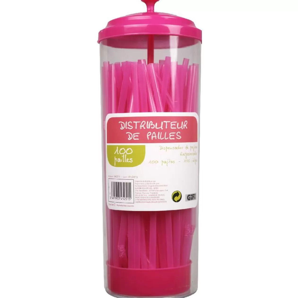 Gifi Distributeur de pailles roses< Préparation Culinaire
