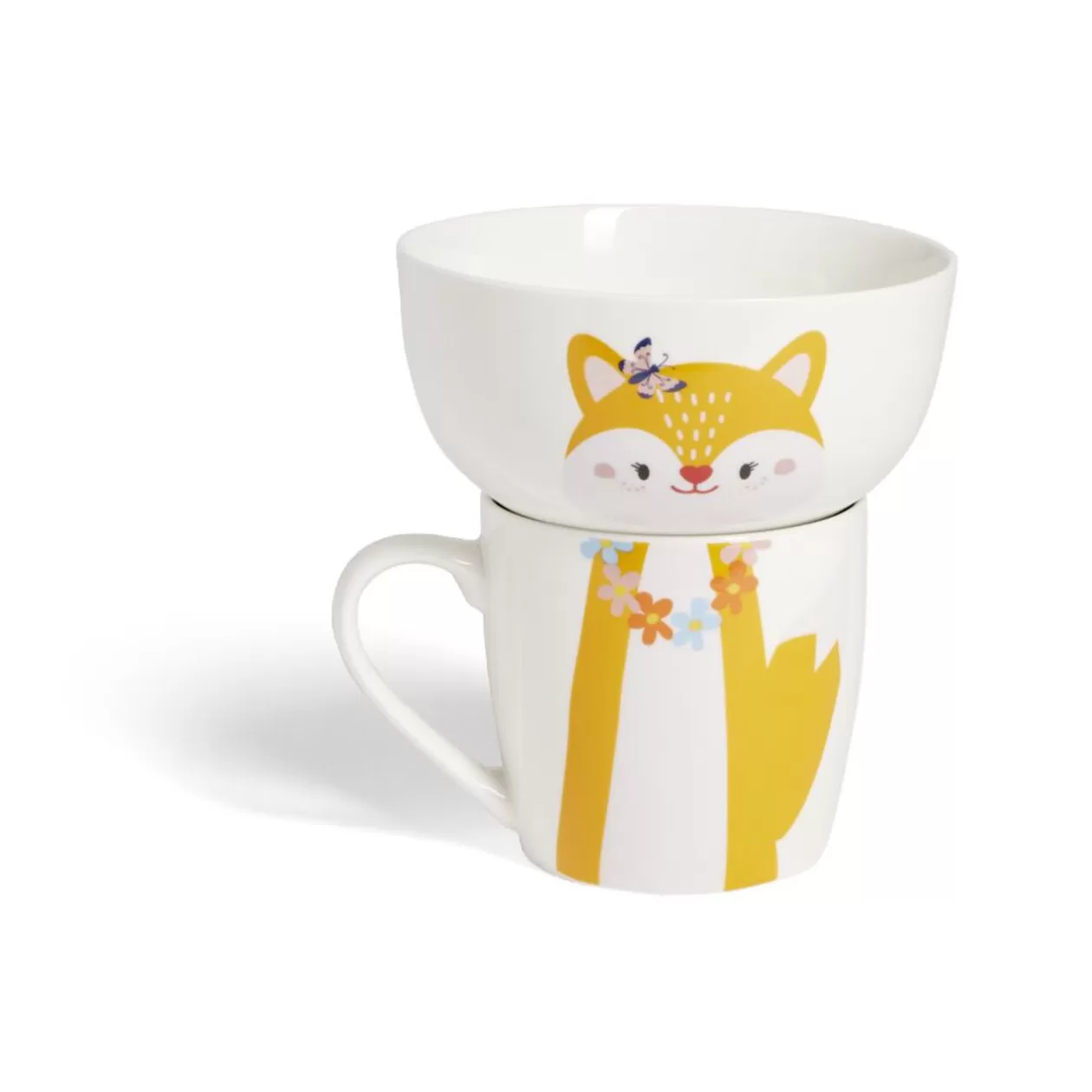 Gifi Ensemble bol et mug en porcelaine motif enfant motif renard H15cm< Vaisselle Et Accessoires De Table