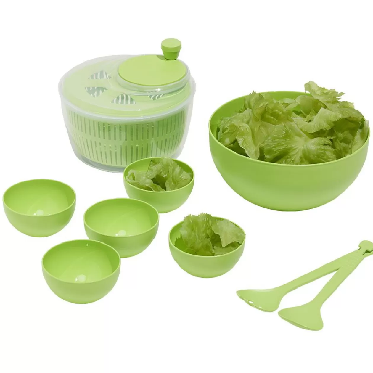 Gifi Essoreuse à salade avec couverts et saladier plastique vert< Préparation Culinaire