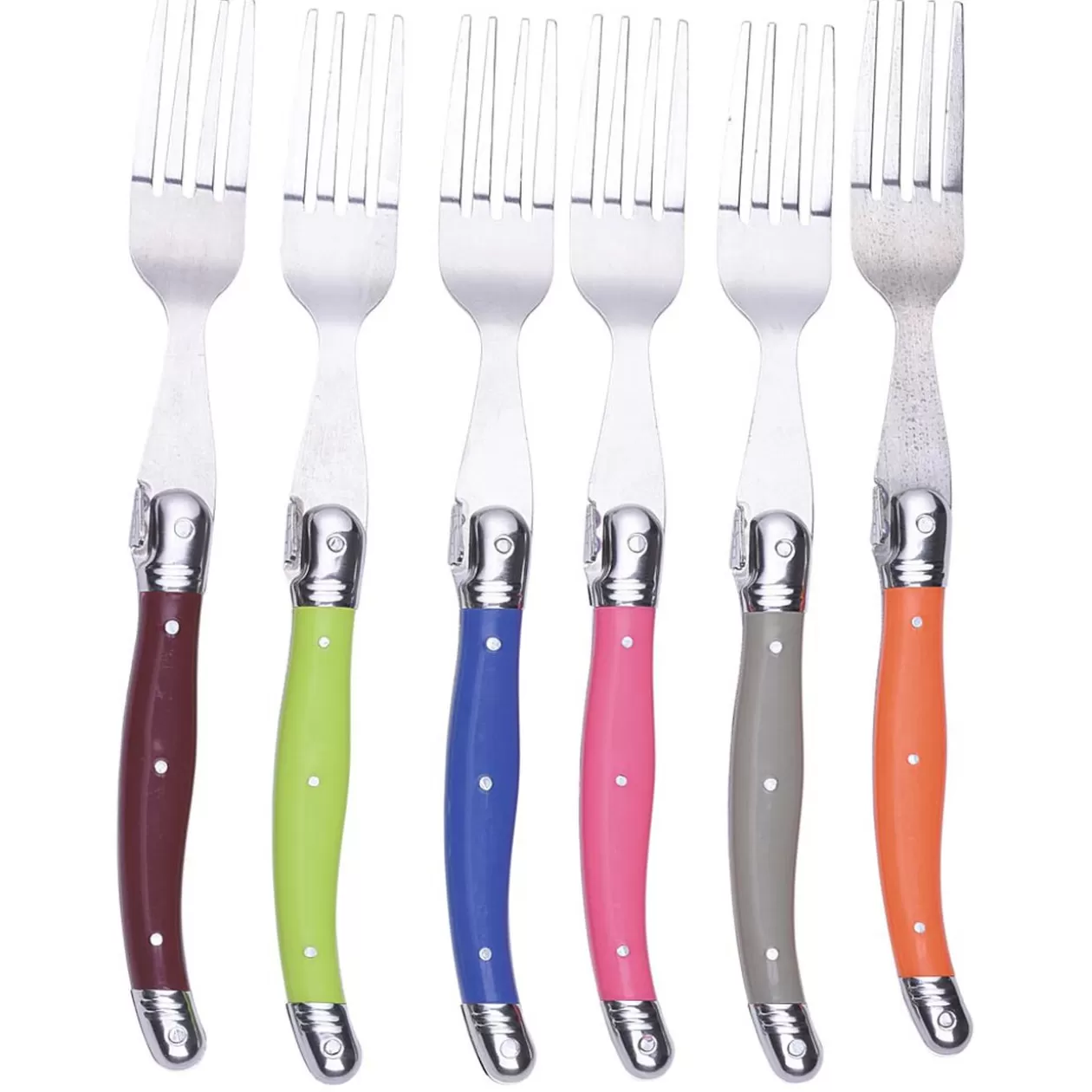 Fourchette inox manche multicolore x6>Gifi Online