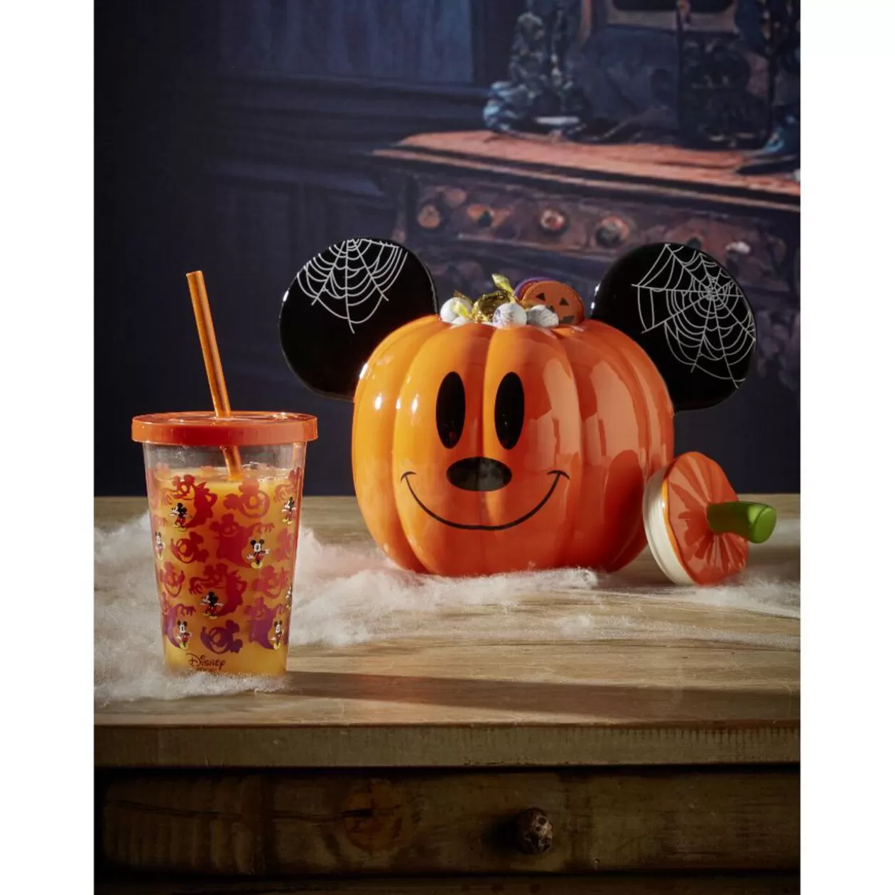 Gifi Gobelet à paille Mickey Disney Halloween fantôme orange et violet< Vaisselle Et Accessoires De Table