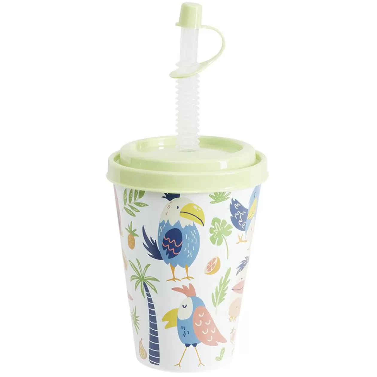 Gobelet avec couvercle paille plastique vert Ø8,7xH20cm>Gifi Shop