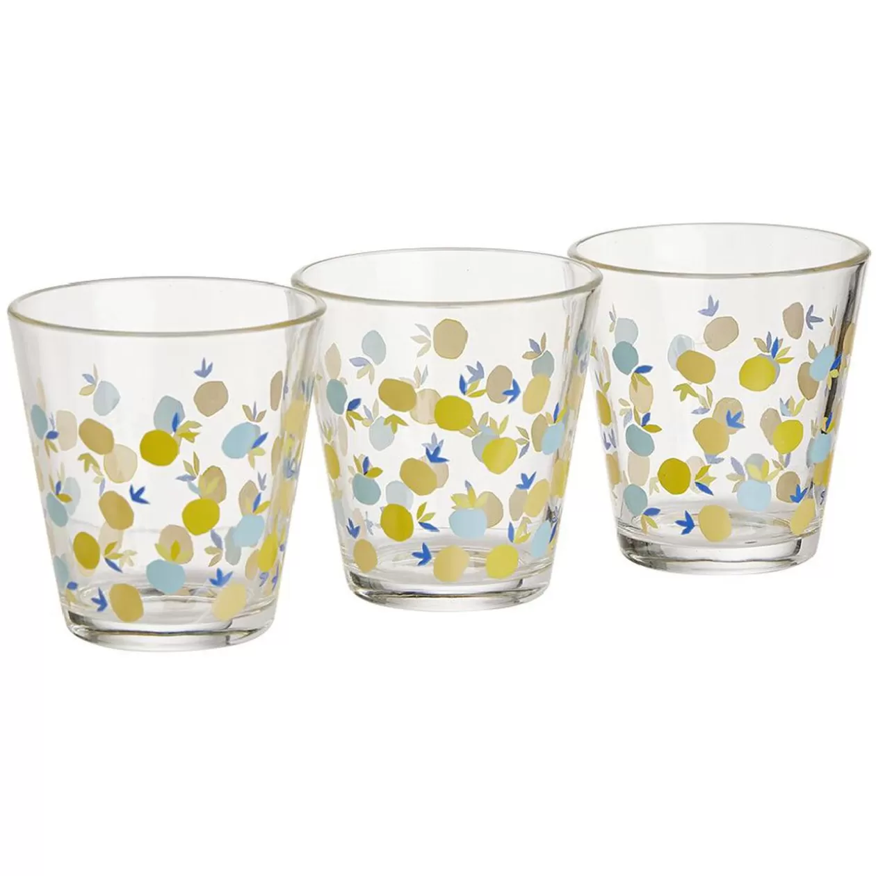 Gobelet bas conique transparent motif citron 25cl x3 - Ø8,4 x H8 cm>Gifi Cheap