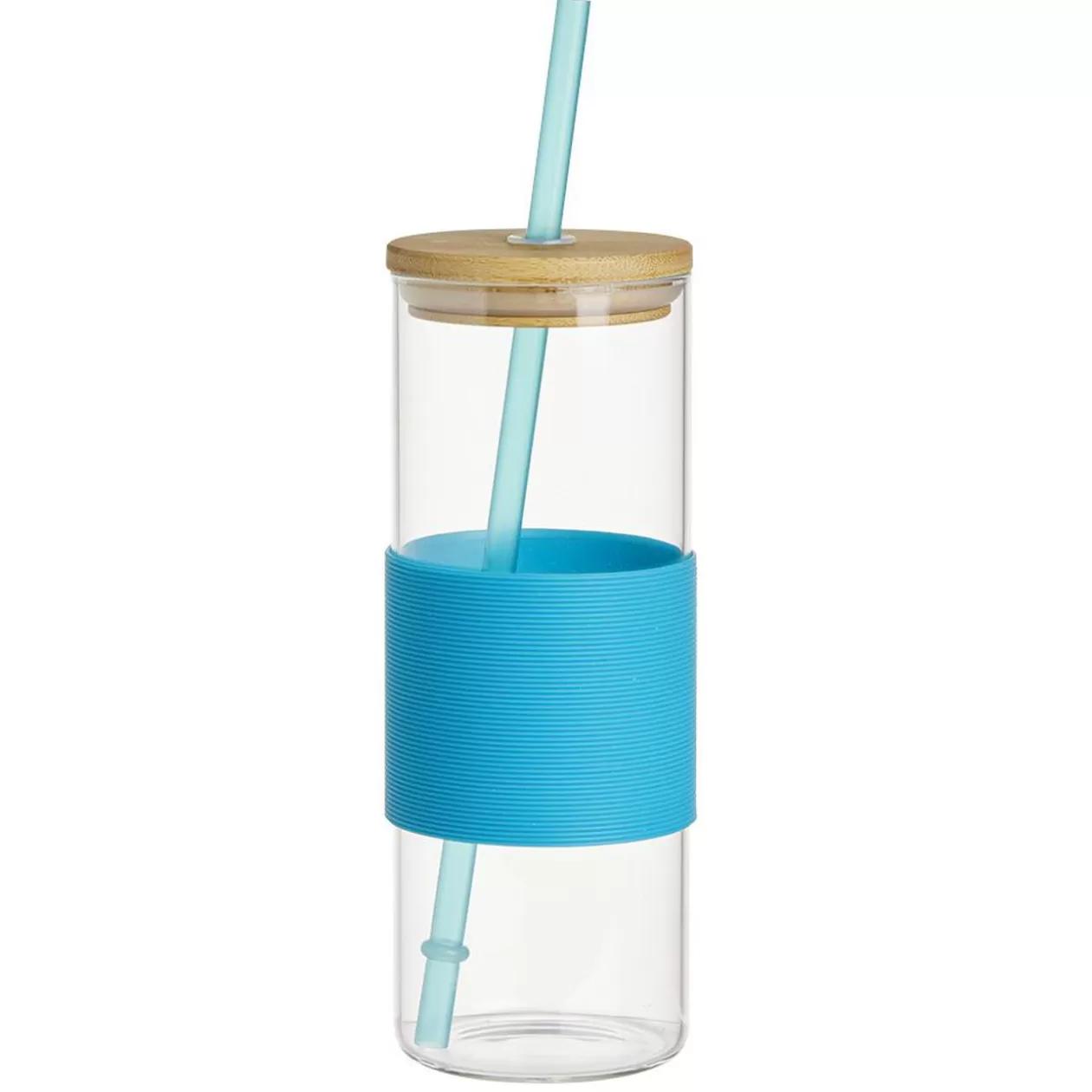Gobelet en verre et bambou avec silicone bleu Ø6,5xH18cm>Gifi Shop