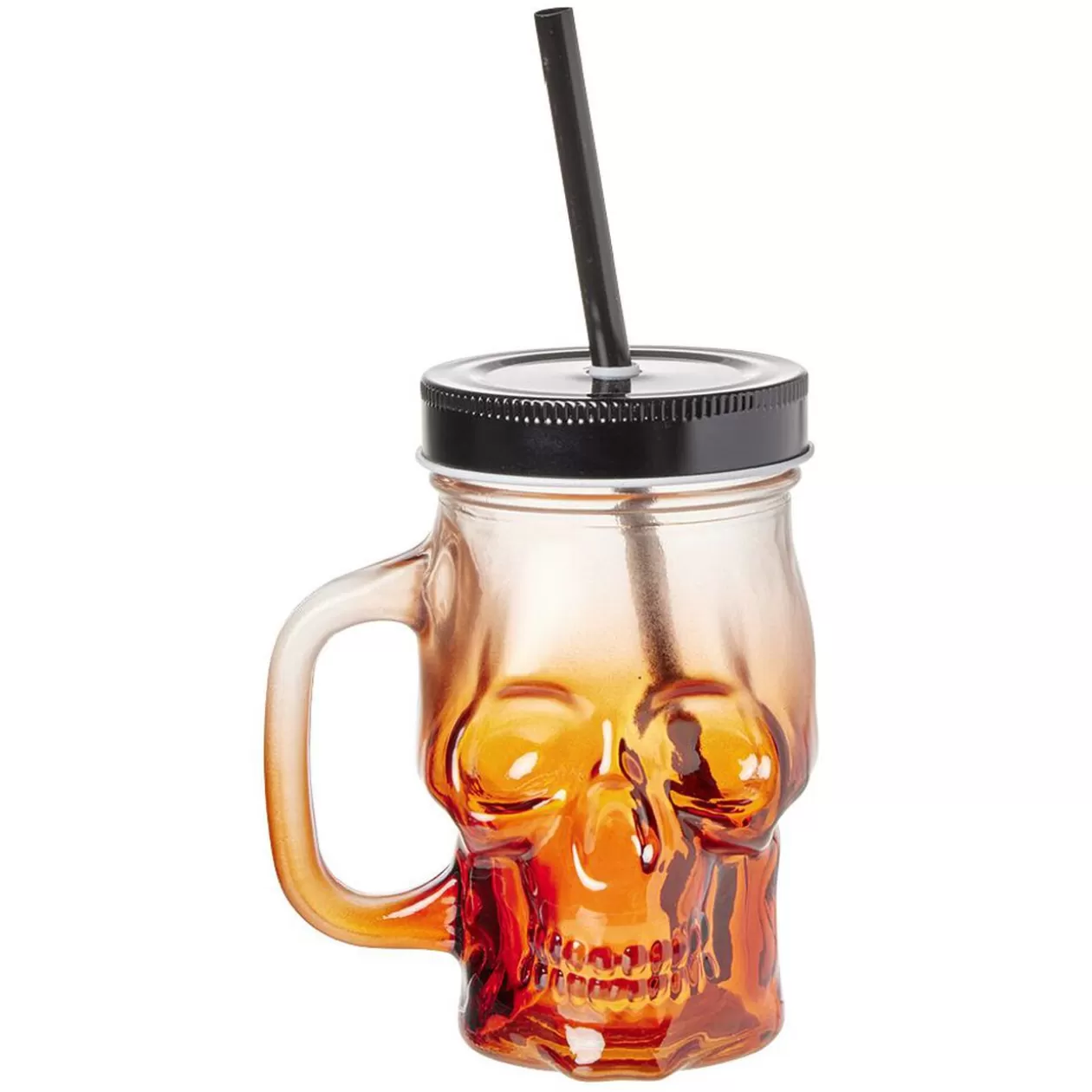 Gobelet en verre forme tête de mort avec paille et couvercle>Gifi Outlet