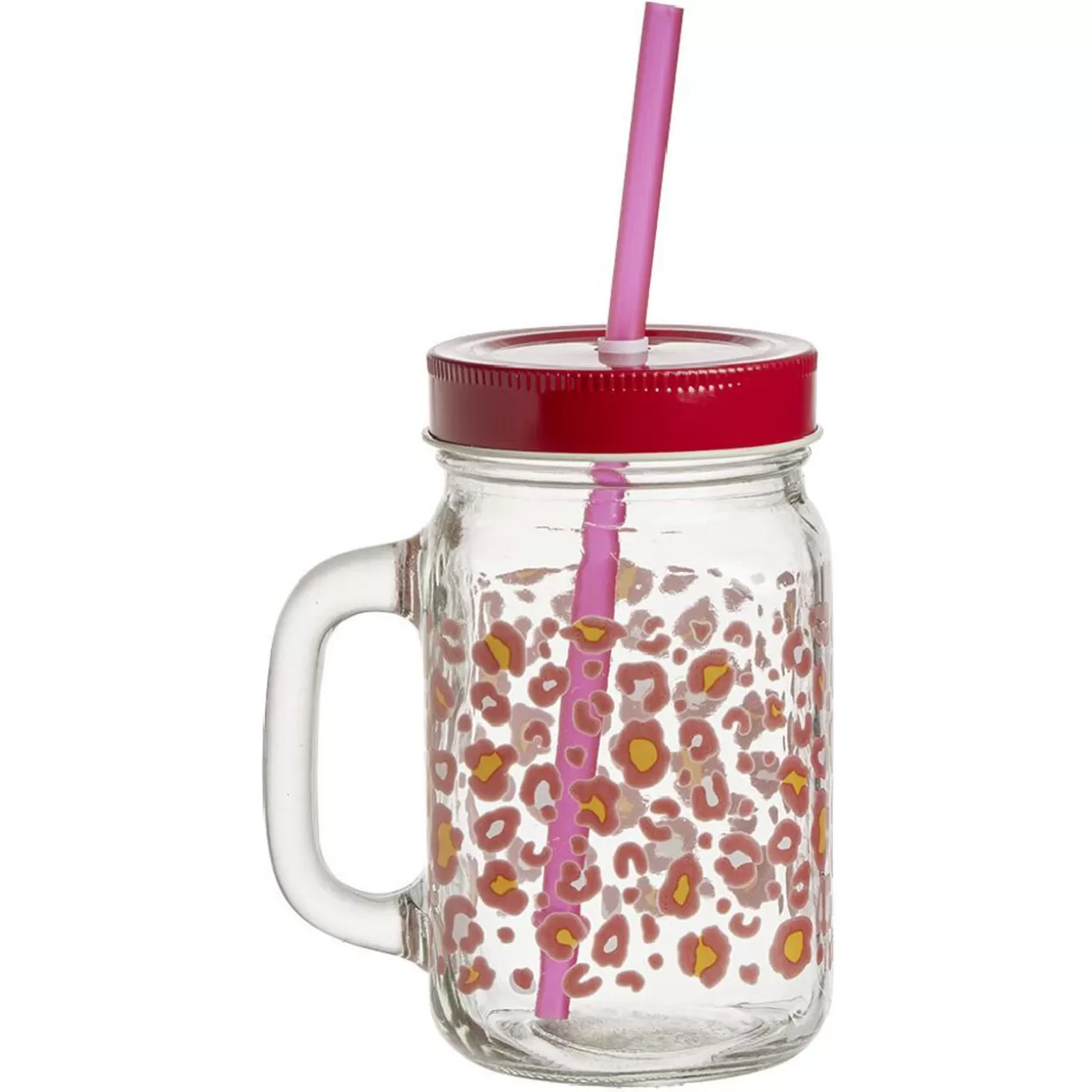 Gifi Gobelet en verre imprimé avec poignée paille et couvercle 480ml< Vaisselle Et Accessoires De Table