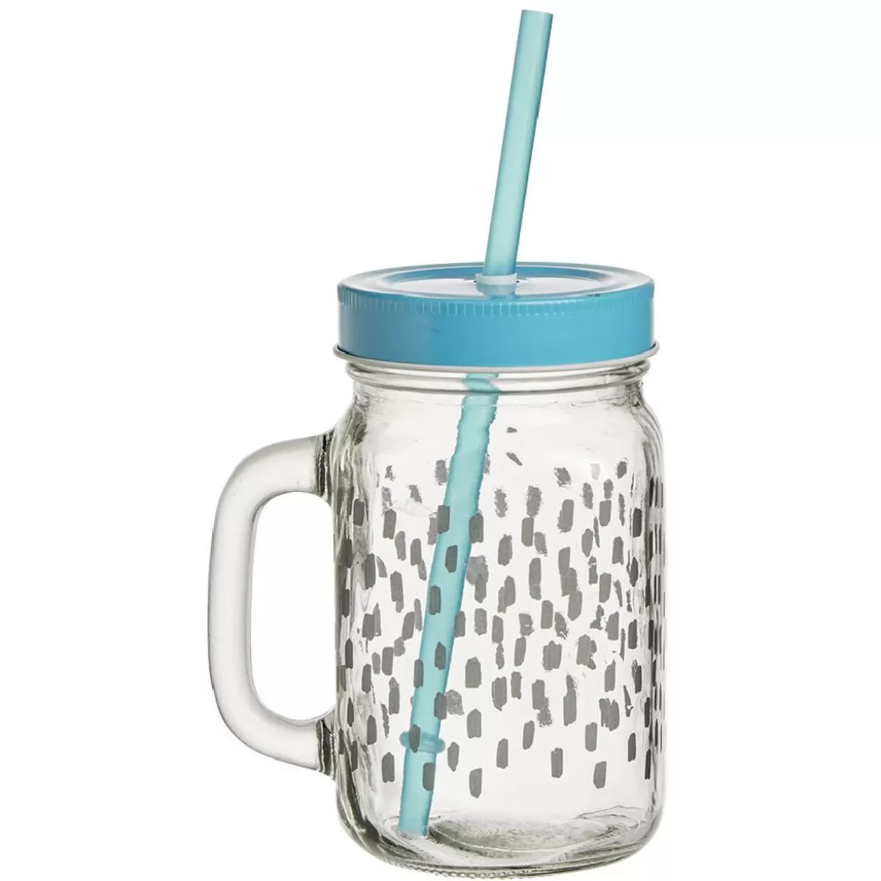 Gifi Gobelet en verre imprimé avec poignée paille et couvercle 480ml< Vaisselle Et Accessoires De Table