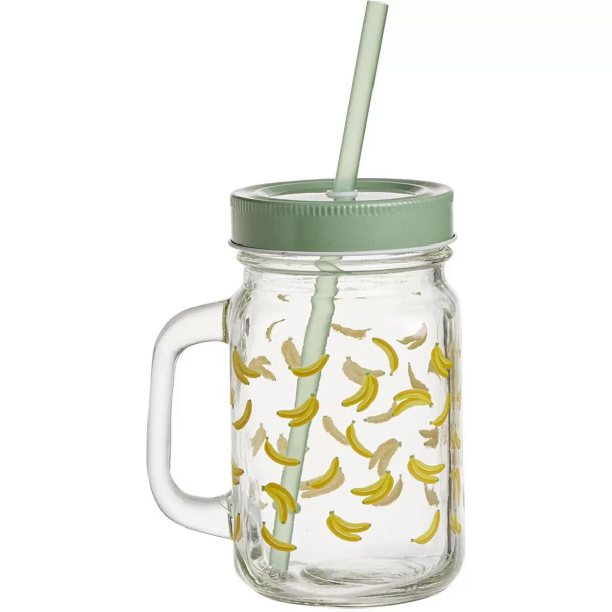 Gifi Gobelet en verre imprimé avec poignée paille et couvercle 480ml< Vaisselle Et Accessoires De Table