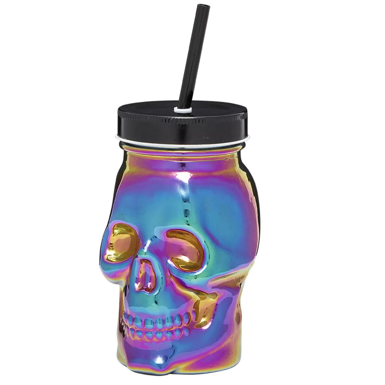Gobelet verre forme tête de mort couvercle et paille 500 ml>Gifi Online