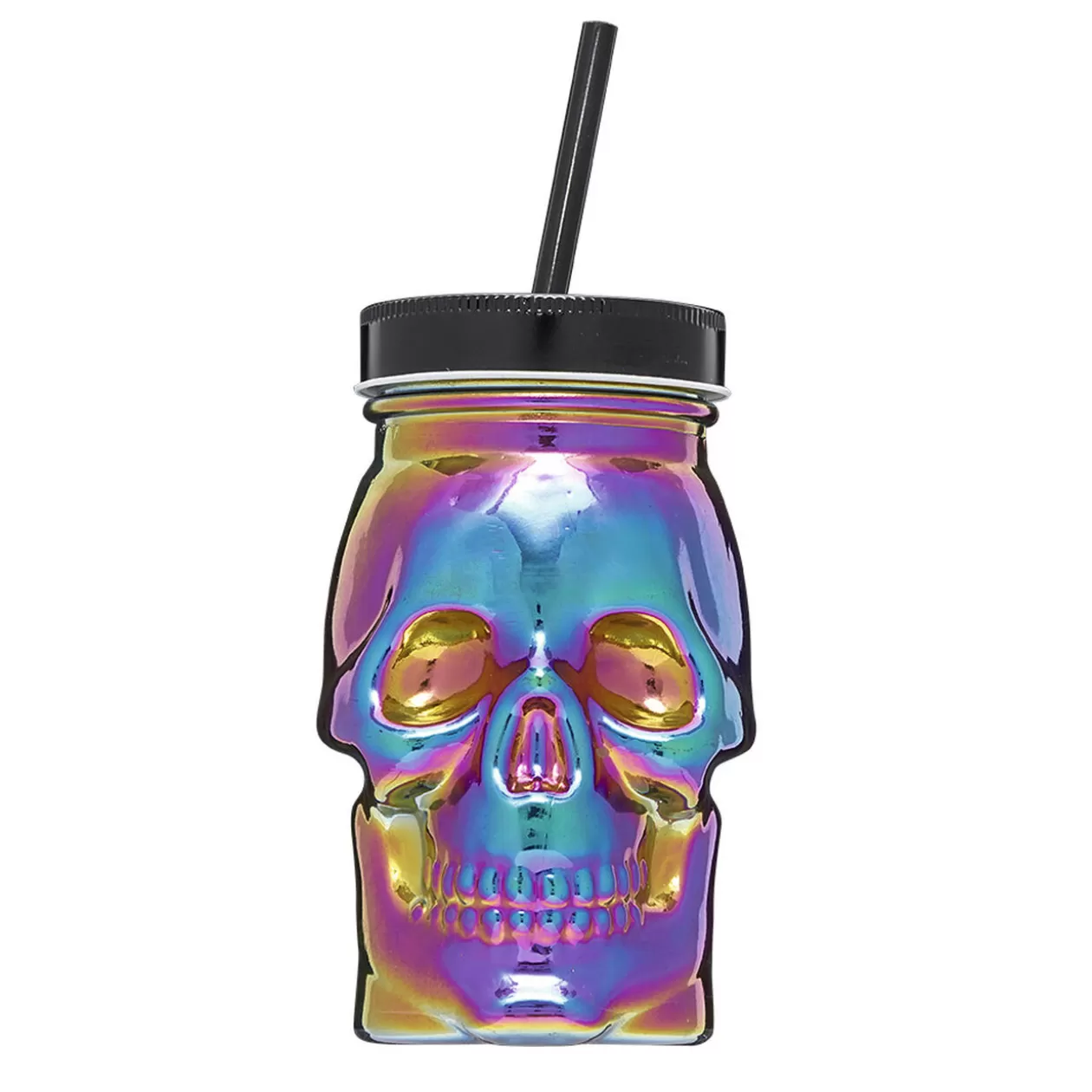 Gobelet verre forme tête de mort couvercle et paille 500 ml>Gifi Online