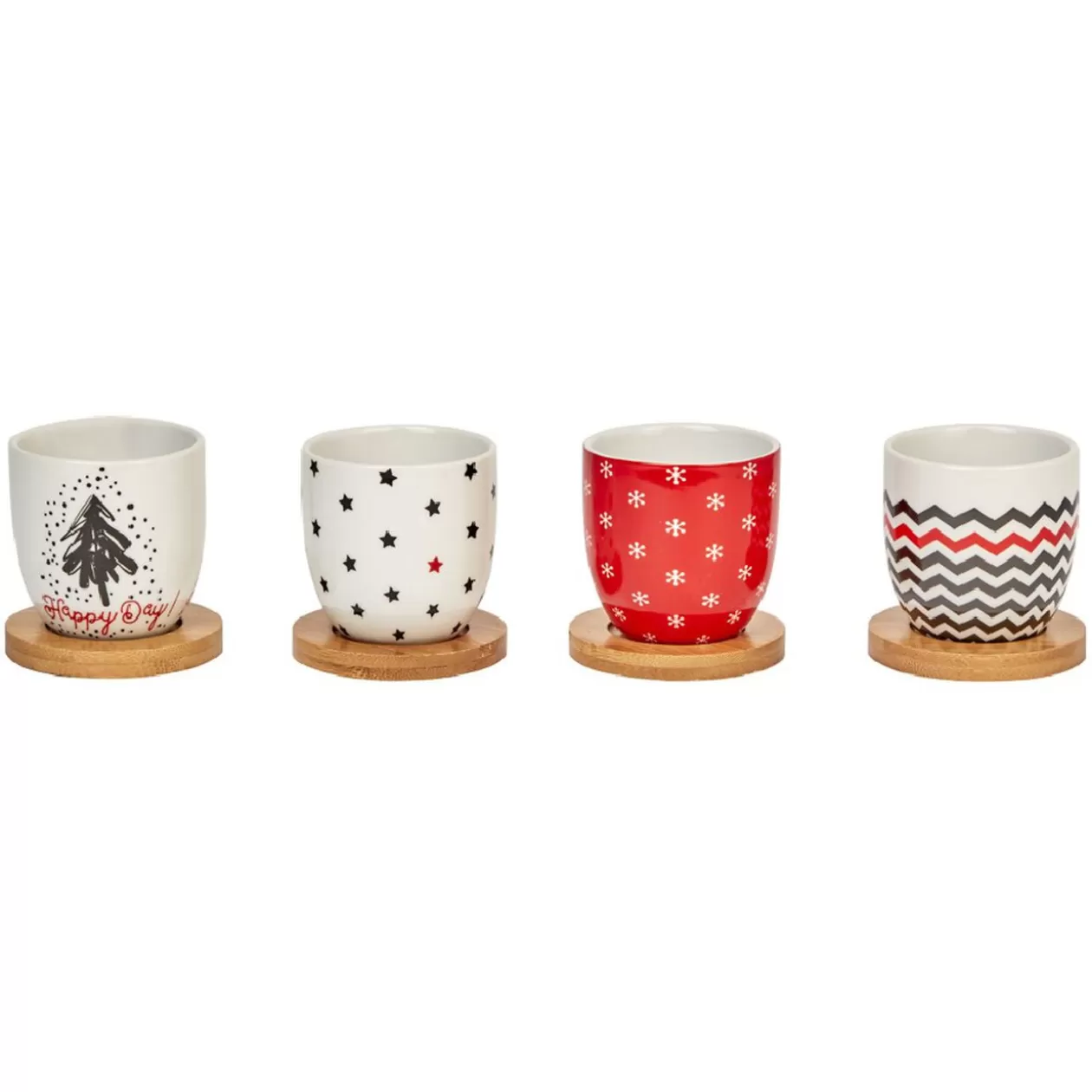 Gobelets café et sous tasse blanc motif noir rouge 11 cl x4>Gifi Shop