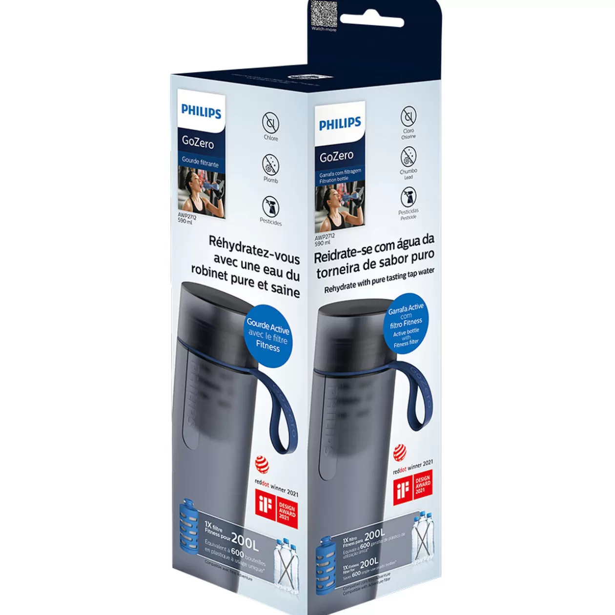 Gifi Gourde filtrante Philips GoZero Fitness 590 ml Bleu< Conservation Alimentaire